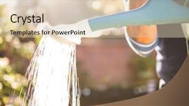  Presentation with garden - Theme enhanced with water plant - midsection of female gardener watering background and a lemonade colored foreground