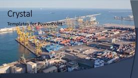  Presentation with port industry - Audience pleasing theme consisting of water pollution oil spill - landscape from bird view backdrop and a light blue colored foreground