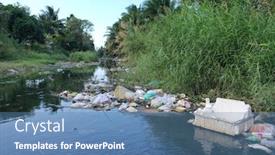  Presentation with water pollution garbage - Presentation theme featuring water-pollution-plastic-garbage background and a teal colored foreground