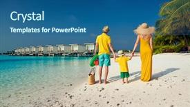  Presentation with family dreams of vacation - Presentation consisting of water polo - family on beach young couple background and a  colored foreground