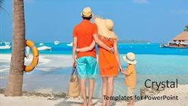  Presentation with beach palm tree wedding - PPT theme having water polo - family on beach young couple background and a coral colored foreground