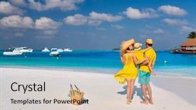  Presentation with family dreams of vacation - Audience pleasing slide set consisting of water polo - family on beach young couple backdrop and a soft green colored foreground