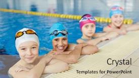  Presentation with polo - Beautiful slide set featuring water polo - group of joyful boys backdrop and a soft green colored foreground