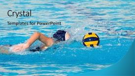  Presentation with polo - Colorful PPT layouts enhanced with water polo action and equipment backdrop and a light blue colored foreground