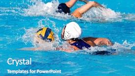  Presentation with polo - Presentation having water polo action and equipment background and a teal colored foreground