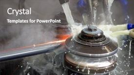  Presentation with steel factory - PPT theme featuring water power - machine for welding steel pipes background and a gray colored foreground