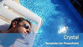  Presentation with swimming pool - Amazing PPT theme having water protection - man taking sun near backdrop and a  colored foreground