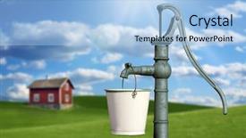  Presentation with water well - PPT theme enhanced with water pump and a red background and a light blue colored foreground