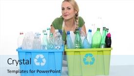  Presentation with plastic recycling - Cool new PPT theme with water quality - young woman with boxes backdrop and a light blue colored foreground
