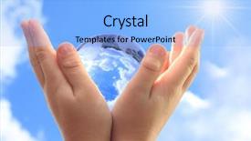  Presentation with blue water - Presentation theme featuring water recycling - globe on child hand background and a light blue colored foreground