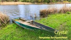  Presentation with boat river - Amazing presentation having water reed - old wooden boat near river backdrop and a tawny brown colored foreground