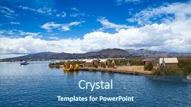  Presentation with boat - Audience pleasing presentation theme consisting of water reed - totora boat on the titicaca backdrop and a ocean colored foreground