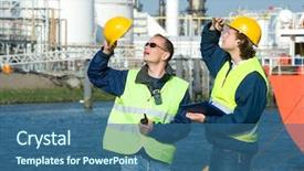  Presentation with dock - Colorful PPT theme enhanced with water refinery - two dock workers at inspection backdrop and a ocean colored foreground
