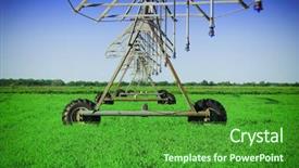  Presentation with sprinkler system - Presentation theme featuring water resource irragation - crop irrigation using the center background and a forest green colored foreground