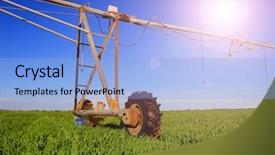  Presentation with irrigation - Slide set with water resource irragation - irrigation equipment background and a light blue colored foreground