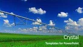  Presentation with irrigation - Presentation design enhanced with water resource irragation - irrigation equipment background and a forest green colored foreground