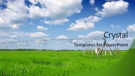  Presentation with water resource - Beautiful presentation theme featuring water resource irragation - wheat field and irrigation equipment backdrop and a light blue colored foreground