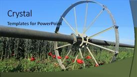  Presentation with irrigation - Beautiful presentation design featuring water resource irragation - wheat field and irrigation equipment backdrop and a light blue colored foreground