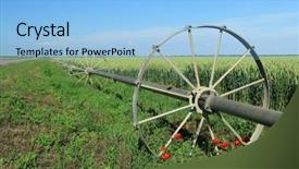  Presentation with water resource - Presentation theme with water resource irragation - wheat field and irrigation equipment background and a light blue colored foreground