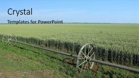  Presentation with irrigation - Audience pleasing presentation theme consisting of water resource irragation - wheat field and irrigation equipment backdrop and a light blue colored foreground