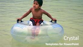  Presentation with kid water glass - Slide deck having water ride during an hot background and a  colored foreground