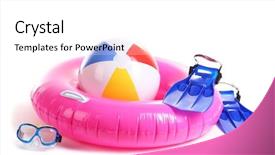  Presentation with life - Theme with life ring inflatable ball flippers and mask isolated on white background and a white colored foreground