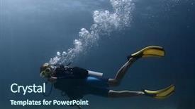 Presentation with tropical - PPT theme having scuba diver exploring tropical dive site and finning over bottom background and a ocean colored foreground