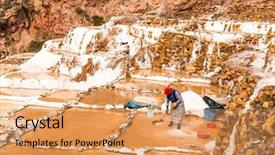  Presentation with salt - Presentation design consisting of water salinity - salt extraction in peru workers background and a coral colored foreground