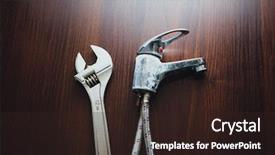  Presentation with plumbing - Theme consisting of water sanitation - old faucet and adjustable wrench background and a wine colored foreground