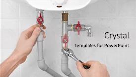  Presentation with boiler - Slide deck enhanced with water sanitation - plumber installing boiler in bathroom background and a  colored foreground