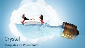  Presentation with life inside a cell and its organelles - Amazing presentation theme having water save - young businesswoman floating on life backdrop and a sky blue colored foreground