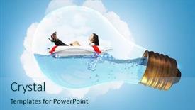  Presentation with water life - Slide deck with water save - young businesswoman floating on life background and a light blue colored foreground