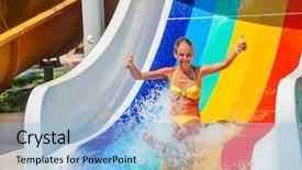  Presentation with water park - Audience pleasing presentation design consisting of flume - child on water slide backdrop and a light blue colored foreground