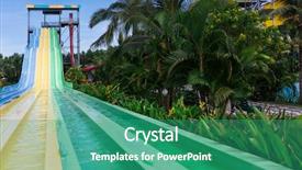  Presentation with slides - Beautiful PPT layouts featuring water slides in tropical aquapark backdrop and a teal colored foreground