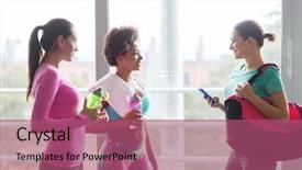  Presentation with group training - PPT theme consisting of water smartphone and bag background and a violet colored foreground