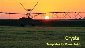  Presentation with irrigation - Presentation theme with water soil - farm irrigation sprinkling fields background and a tawny brown colored foreground