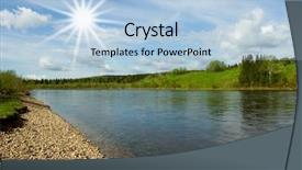  Presentation with water river - Colorful presentation theme enhanced with water soil - summer landscape clouds above backdrop and a  colored foreground