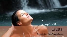  Presentation with waterfall woman - Slide set featuring water spa - beautiful woman enjoying bathing near background and a red colored foreground
