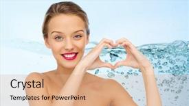  Presentation with young business woman smile show - PPT theme featuring water spa - smiling young woman showing heart background and a coral colored foreground