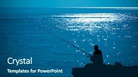  Presentation with sea fishing - Amazing PPT theme having water sparkling - silhouette man fishing in sea backdrop and a ocean colored foreground