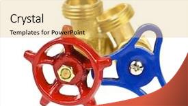  Presentation with red white blue - Slide set enhanced with water spigot - blue and red plumbing valves background and a  colored foreground