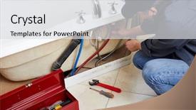  Presentation with plumber - Audience pleasing PPT theme consisting of water spigot - plumber backdrop and a light gray colored foreground