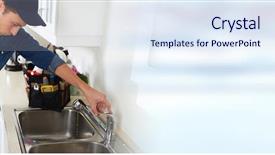  Presentation with plumber - Slide deck with water spigot - plumber background and a sky blue colored foreground