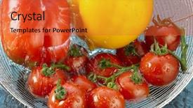  Presentation with fresh fruits vegetables dairy meat - Slides having water splashing on fresh vegetables background and a red colored foreground