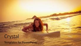  Presentation with water sports - Cool new slide deck with water sports - beautiful surfer on sunset backdrop and a red colored foreground