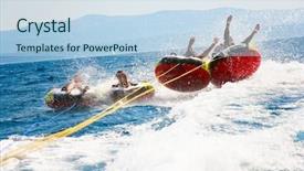  Presentation with tubes - Beautiful PPT layouts featuring water sports - group of four bouncing up backdrop and a light blue colored foreground