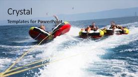  Presentation with tubes - Slide deck with water sports - group of four bouncing up background and a light blue colored foreground