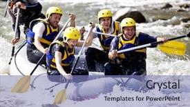  Presentation with rafting - Beautiful slides featuring water sports - group of happy people backdrop and a teal colored foreground
