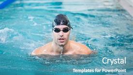  Presentation with competive swimming - Slides with water sports - handsome man swimming background and a teal colored foreground
