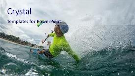  Presentation with sound waves wave oscillating - Theme with water sports - kite surfer rides the waves background and a sky blue colored foreground